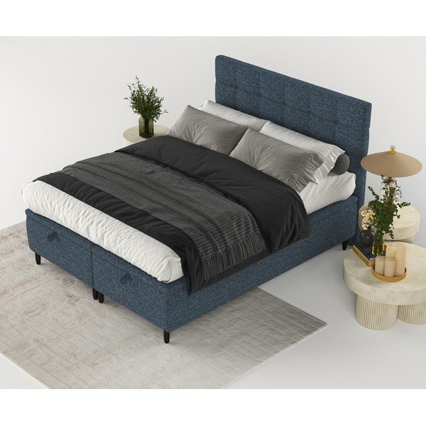 Letto matrimoniale imbottito blu scuro con contenitore 180x200 cm Senses - Maison de Rêve-image-3