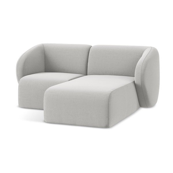Divano angolare grigio chiaro (con penisola a destra/con chaise lounge) con rivestimento in velluto Lani – Makamii-image-4