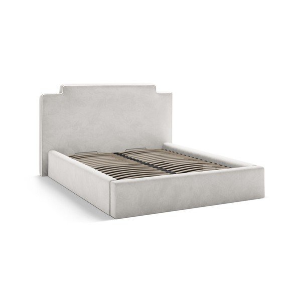 Letto matrimoniale imbottito grigio chiaro con contenitore con rete inclusa 140x200 cm Princess – Micadoni -image-3