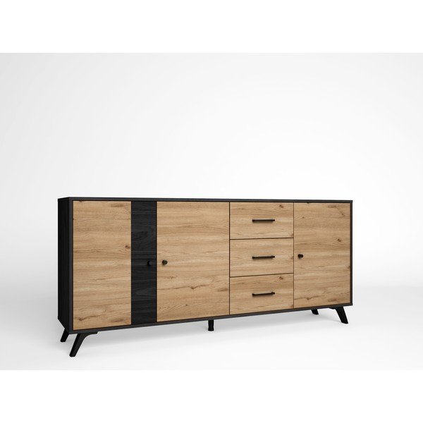 Cassettiera bassa nera/naturale in rovere 181x81 cm Bocami - Marckeric-image-2