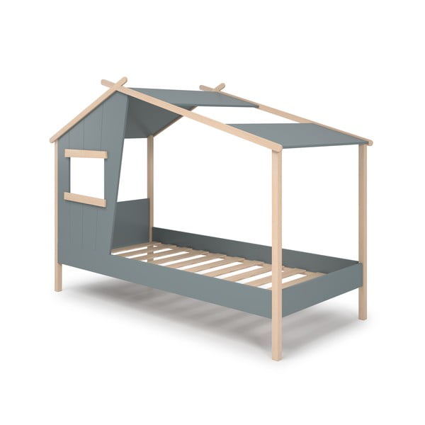 Letto da bambini a forma di casa verde polveroso in pino massiccio con rete inclusa 90x190 cm Luba – Marckeric-image-3