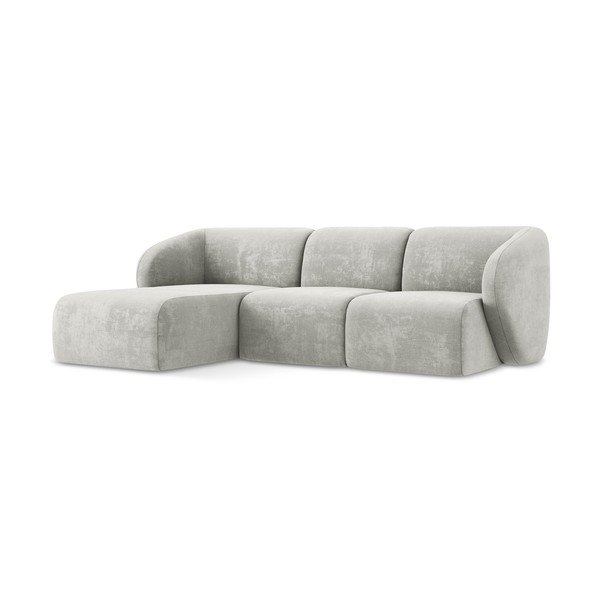 Divano angolare grigio chiaro (con penisola a sinistra/con chaise lounge) con rivestimento in ciniglia Lani – Makamii-image-1