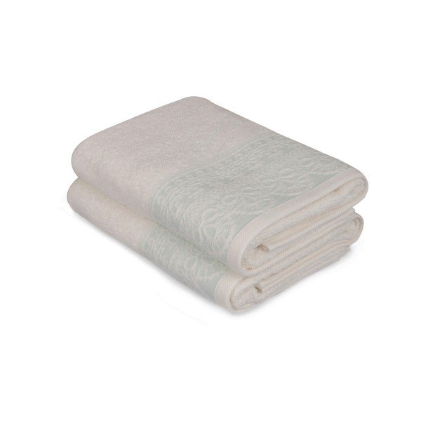 Set di due asciugamani bianchi con dettagli blu Romantica, 90 x 50 cm - Soft Kiss