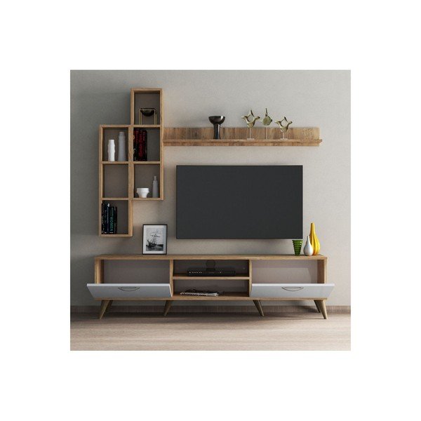 Set TV in pino bianco/naturale 180x48 cm Veronica - Kalune Design-image-3