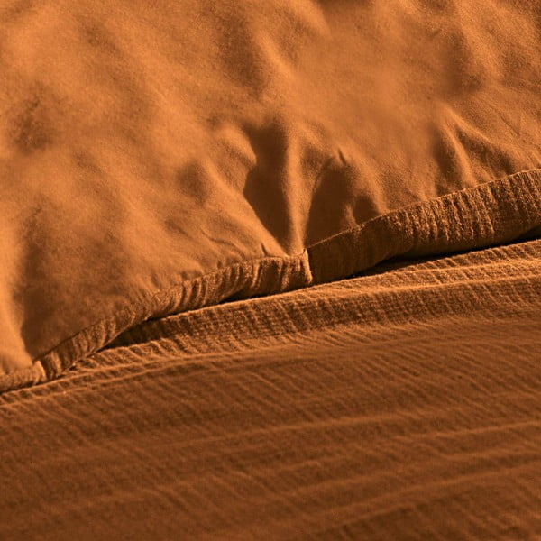 Set copripiumino e federa arancione/marrone in mussola per letto matrimoniale ed esteso 240x220 cm Angelia – douceur d'intérieur-image-1