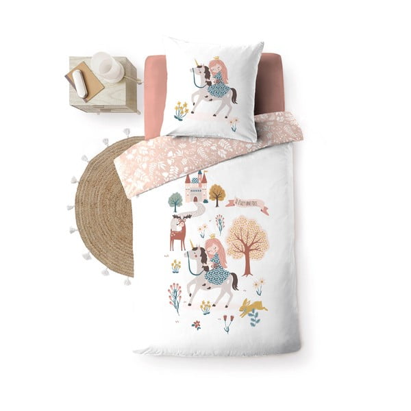 Set copripiumino e federa da bambini bianco/rosa in cotone per letto singolo 140x200 cm Lilibelle – douceur d'intérieur-image-4