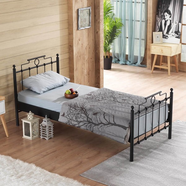 Letto singolo in metallo nero con griglia 90x200 cm Hatkus - Kalune Design-image-3