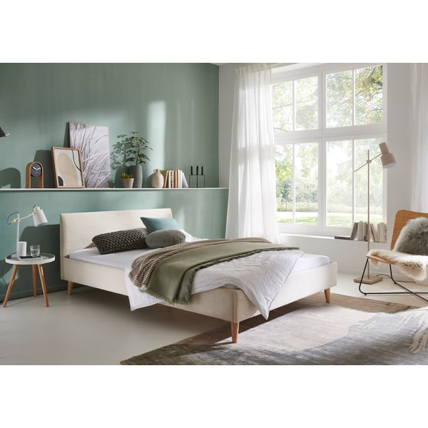 Letto matrimoniale imbottito beige rete non inclusa 140x200 cm Wicki – Meise Möbel-image-1