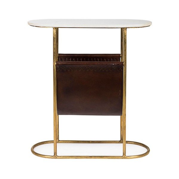 Tavolo consolle marrone/dorato con piano in marmo 23x53 cm Marmol – Bizzotto-image-1