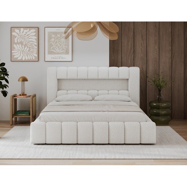 Letto matrimoniale imbottito color crema con contenitore con rete inclusa 180x200 cm Lamica – ELTAP-image-2