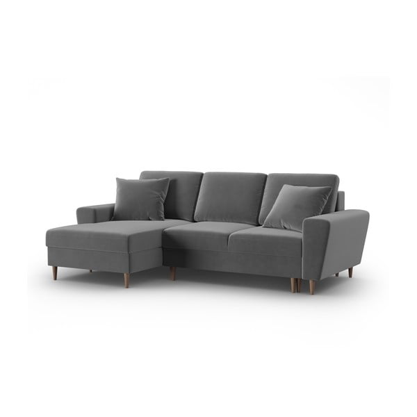 Divano angolare grigio chiaro allungabile e con contenitore (con penisola a sinistra/con chaise lounge) con rivestimento in velluto Kyoto – Cosmopolitan Design-image-4