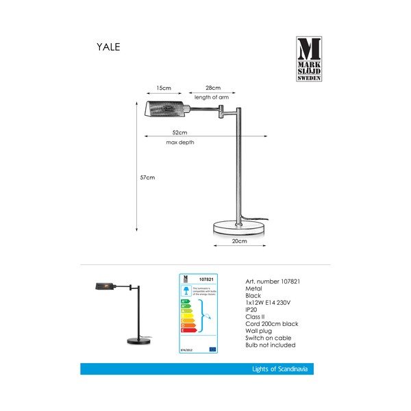 Lampada da tavolo nera Tavolo nero Yale - Markslöjd-image-2