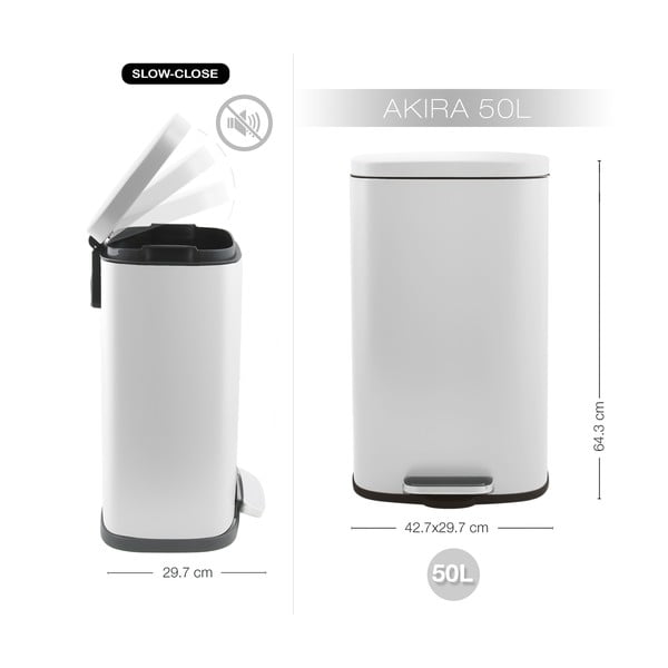 Cestino per la spazzatura bianco opaco in acciaio con pedale 50 l   Akira – Spirella-image-4