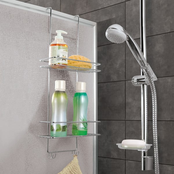 Mensola da bagno da appendere/senza foratura color argento lucido in acciaio Luxy – Metaltex-image-1