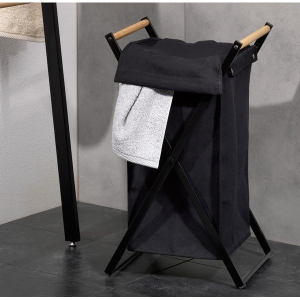 Cesto portabiancheria nero Oak - Kela-image-1