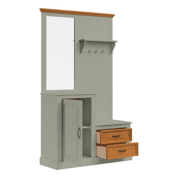 Set di mobili da ingresso verde/colore naturale chiaro in pino massiccio 110x185x40 cm Selma – Støraa-image-4