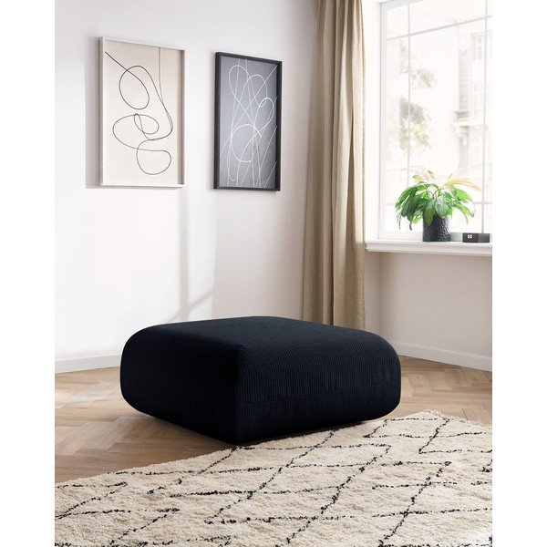 Pouf in velluto a coste blu scuro Lecomte - Bobochic Paris-image-1