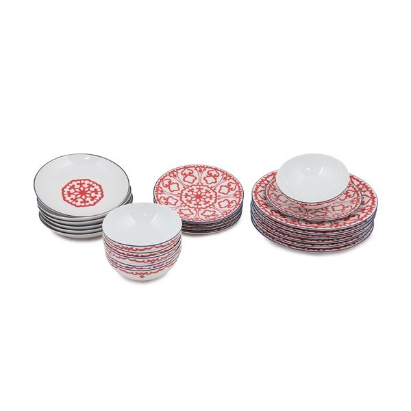 Set 24 pezzi in porcellana bianca con motivo rosso Desen - Kütahya Porselen-image-2