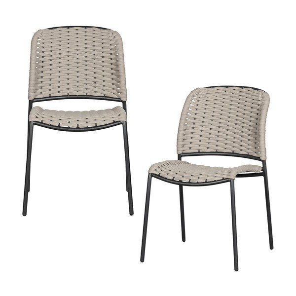 Set di 2 sedie da giardino in metallo nero e beige Taku - Exotan-image-1