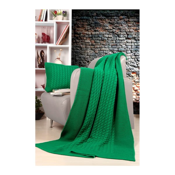 Set zeleného přehozu a polštáře Kate Louise Tricot Blanket Set Sultan
