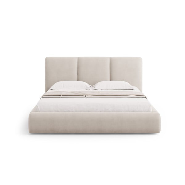 Letto matrimoniale imbottito beige con contenitore con griglia 160x200 cm Brody - Mazzini Beds-image-3