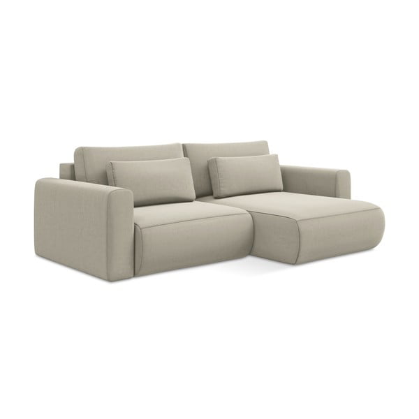 Divano angolare beige allungabile/con contenitore (con penisola a destra/con chaise lounge) con rivestimento in velluto Kapua – Makamii-image-1