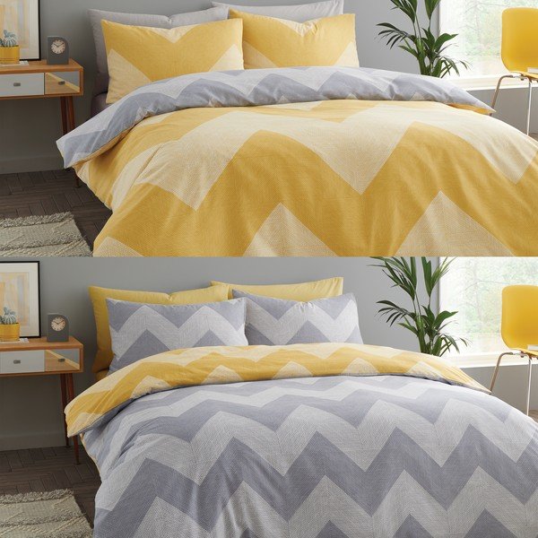 Biancheria da letto giallo-grigio 200x135 cm Chevron Geo - Catherine Lansfield-image-4