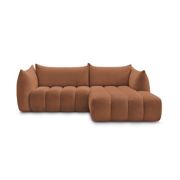 Divano angolare arancione (con penisola a destra/con chaise lounge) con rivestimento in bouclé Azra – Bobochic Paris