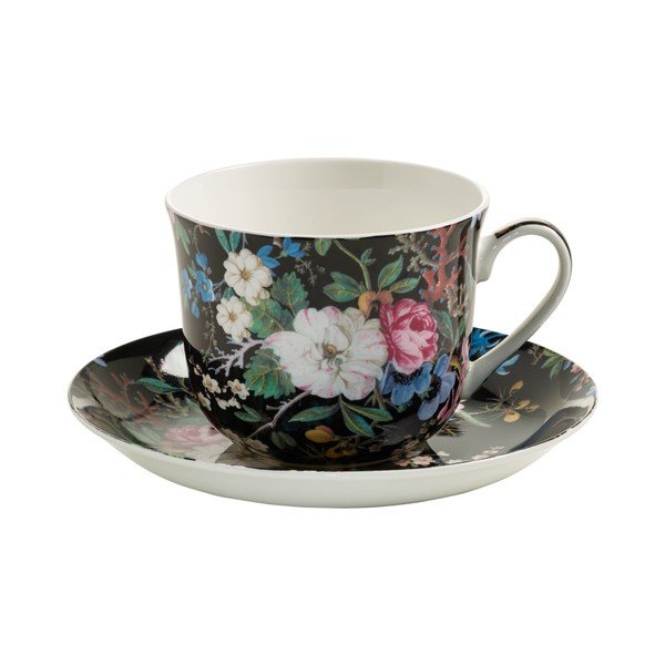 Šálek z kostního porcelánu s podšálkem Maxwell & Williams Midnight Blossom, 460 ml