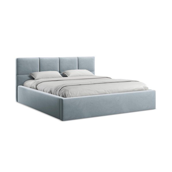 Letto matrimoniale imbottito azzurro in velluto con contenitore con rete inclusa 140x200 cm Hiko – Makamii-image-4