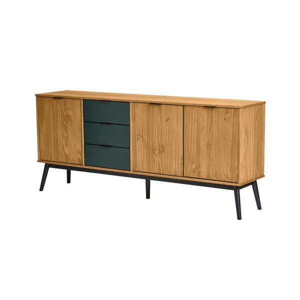 Credenza marrone con gambe verdi in legno di pino Lucie, larghezza 171 cm - Marckeric-image-4