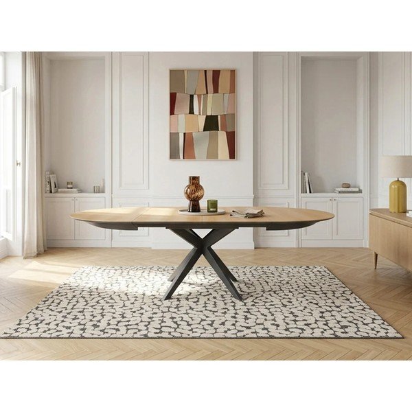 Tavolo da pranzo rotondo con piano effetto rovere allungabile con estensione ø 127 cm Judith – Bobochic Paris-image-1