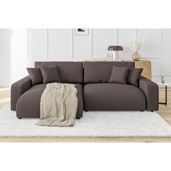 Divano letto in velluto a coste marrone (penisola variabile) Sara - Ropez-image-1