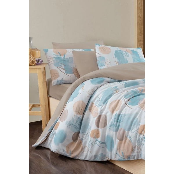 Biancheria da letto blu/marrone per letto matrimoniale/per letto prolungato con lenzuolo incluso/con 4 pezzi 200x220 cm Magnolia – Mila Home