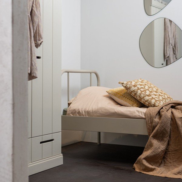 Letto singolo beige in metallo con rete inclusa 90x200 cm Mata – WOOOD-image-1