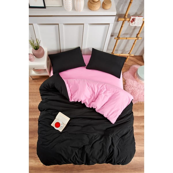 Set copripiumino e federa nero/rosa per letto singolo o esteso con lenzuolo incluso/3 pezzi 160x220 cm Classic – Mila Home-image-3