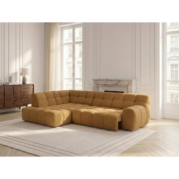 Divano angolare giallo allungabile/con movimento relax elettrico (con penisola a sinistra/a L) Andre – Bobochic Paris-image-1
