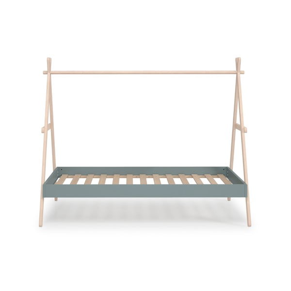 Letto da bambini a forma di casa di colore naturale/verde polveroso in pino massiccio con rete inclusa 90x200 cm Trufa – Marckeric