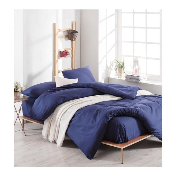Biancheria da letto in cotone blu con lenzuolo per letto matrimoniale, 220 x 240 cm - Mijolnir