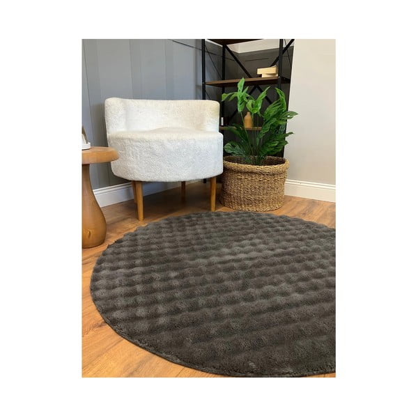 Tappeto color antracite rotondo lavabile ø 200 cm Bubbly - Oyo Concept-image-2