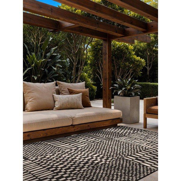 Tappeto da interno/esterno nero/color crema 160x230 cm Haringey Barkham – Ted Baker-image-1