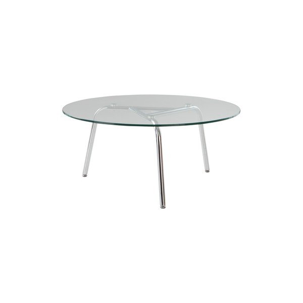 Tavolino da salotto rotondo color argento lucido con piano in vetro ø 90 cm Kyvik – Jotex