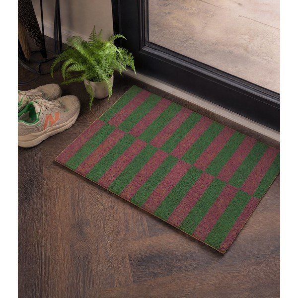 Zerbino in fibre di cocco 40x60 cm Pink & Green Half Stripes – Artsy Doormats-image-1