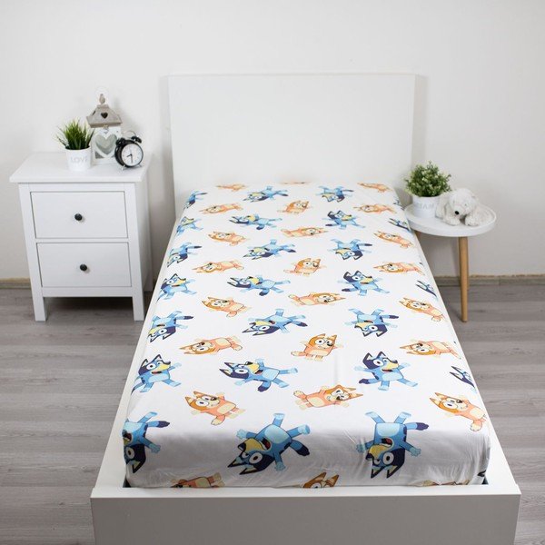 Lenzuolo con angoli per bambini bianco in cotone per letto singolo 90x200 cm Bluey – Jerry Fabrics-image-1