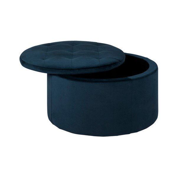 Pouf in velluto blu scuro , ⌀ 60 cm Retina - Actona-image-2