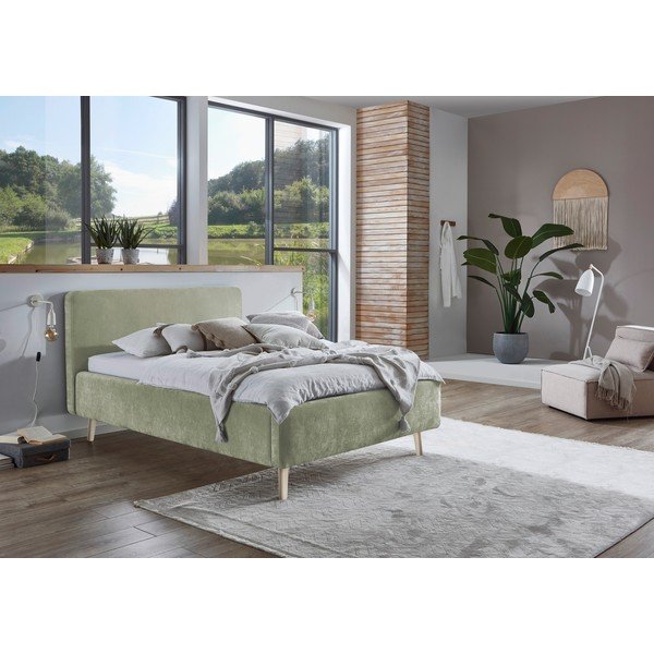 Letto matrimoniale imbottito verde chiaro con rete inclusa 120x200 cm Mattis – Meise Möbel-image-1