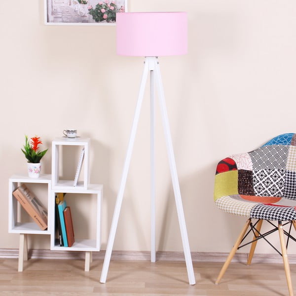 Bílá volně stojící lampa se světle růžovým stínítkem Kate Louise Beyaz