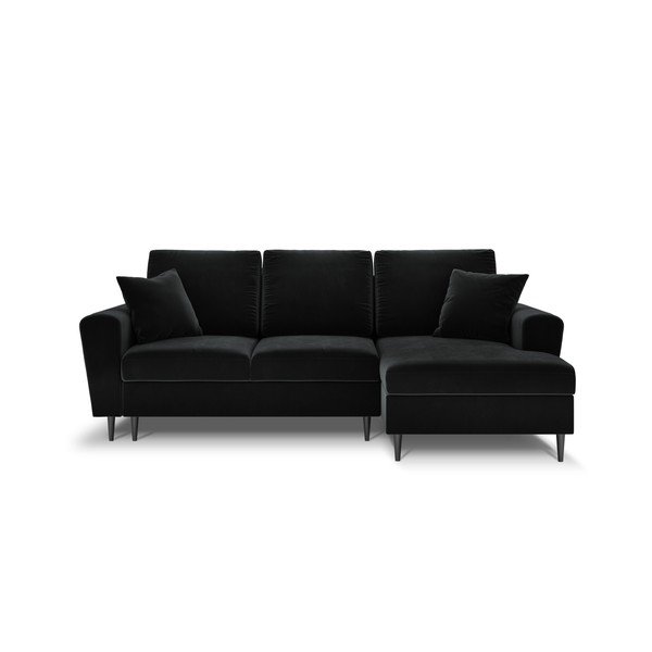 Divano angolare nero allungabile e con contenitore (con penisola a destra/con chaise lounge) con rivestimento in velluto Kyoto – Cosmopolitan Design