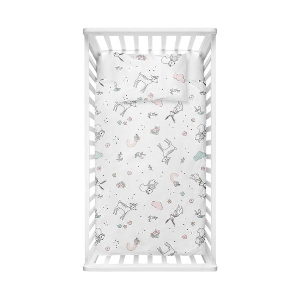 Set copripiumino e federa da bambini bianco in cotone renforcé per culla 100x150 cm Flowers – Mijolnir