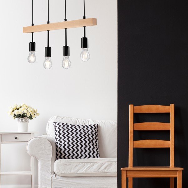 Lampadario nero/di colore naturale Orazio – LAMKUR-image-2